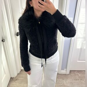 Vintage Juicy Couture Mohair Fur Collar Cropped Jacket Black, Size: S